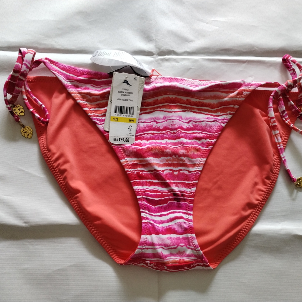 Tommy Bahama Pink and Orange Bikini Bottom with Striped Design
